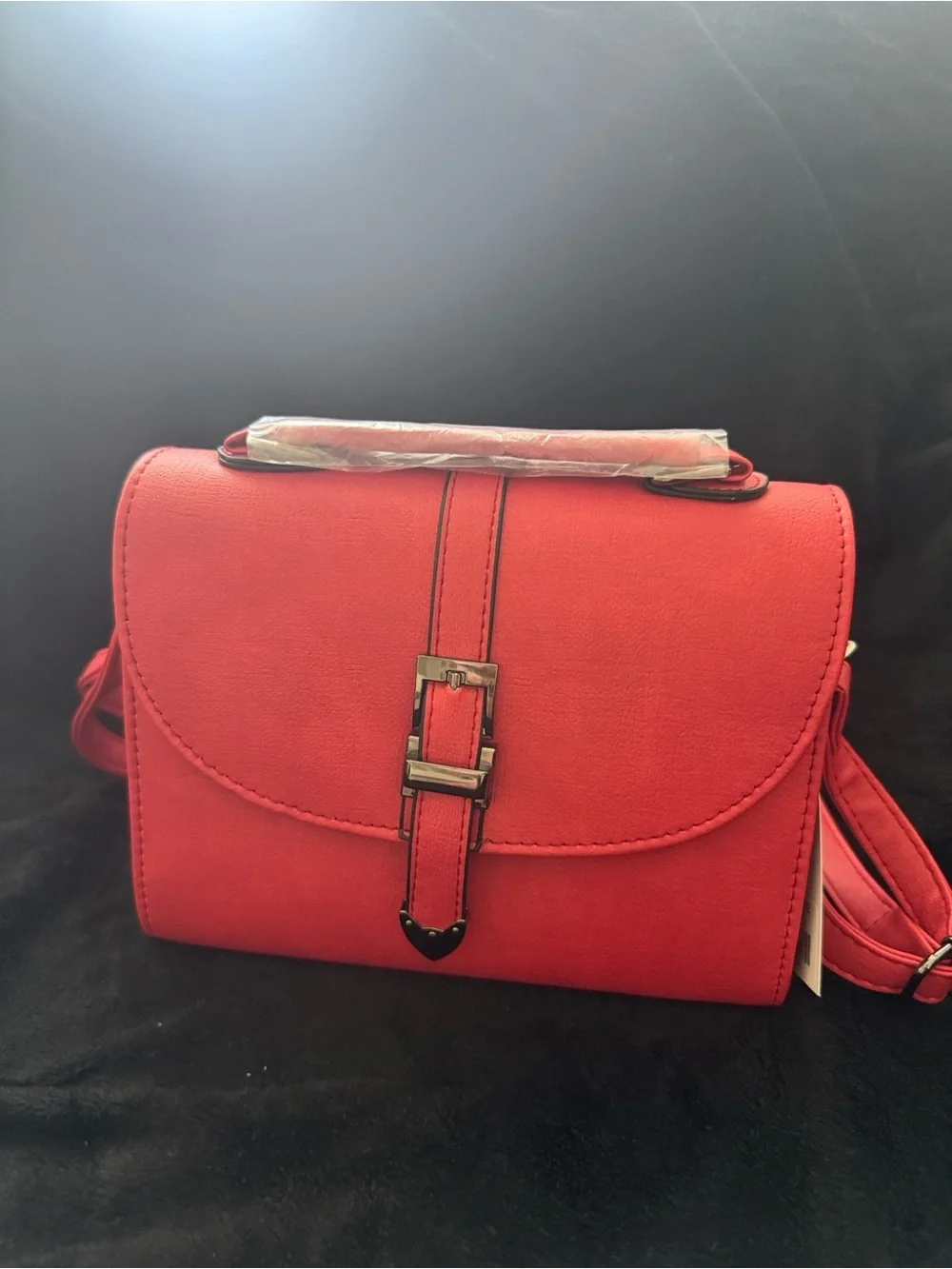Red Women's Crossbody Bag with Buckle Detail